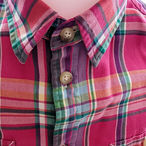 Polo Ralph Lauren  Cotton Plaid Button Down Shirt Size XL Dark Pink Green Colors - Picture 6 of 13